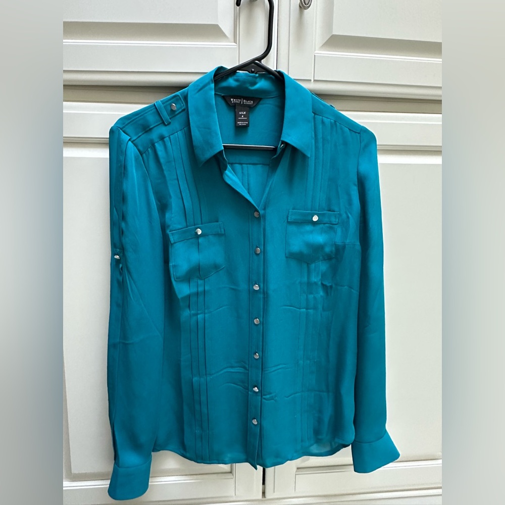 White House Black Market Turquoise Silk Blouse